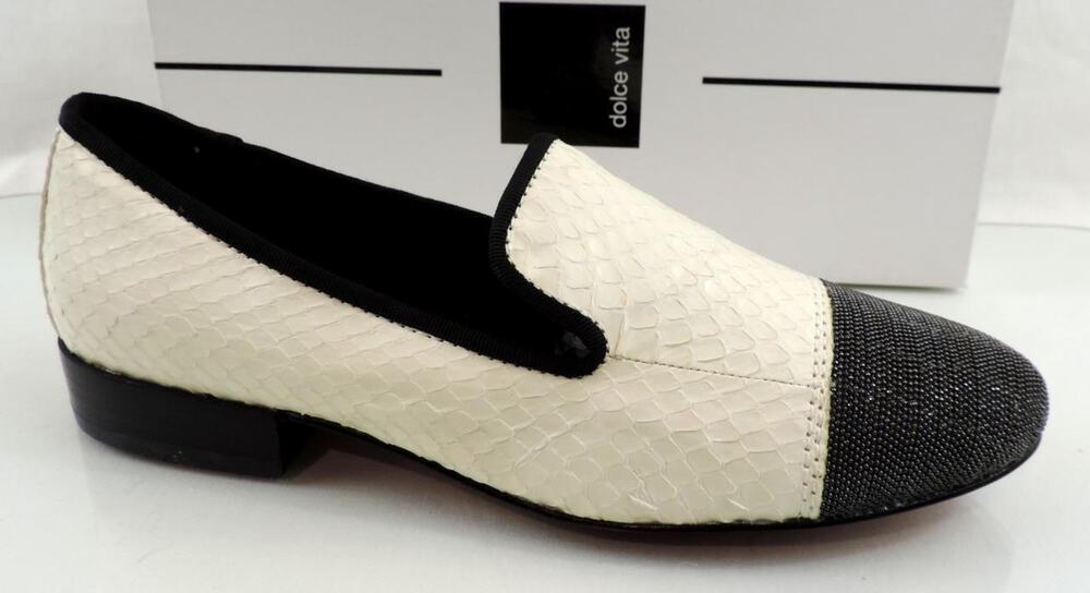 Dolce Vita Coco Slip on Loafers Cap Toe Flat Shoes White Snake Leather Size 7
